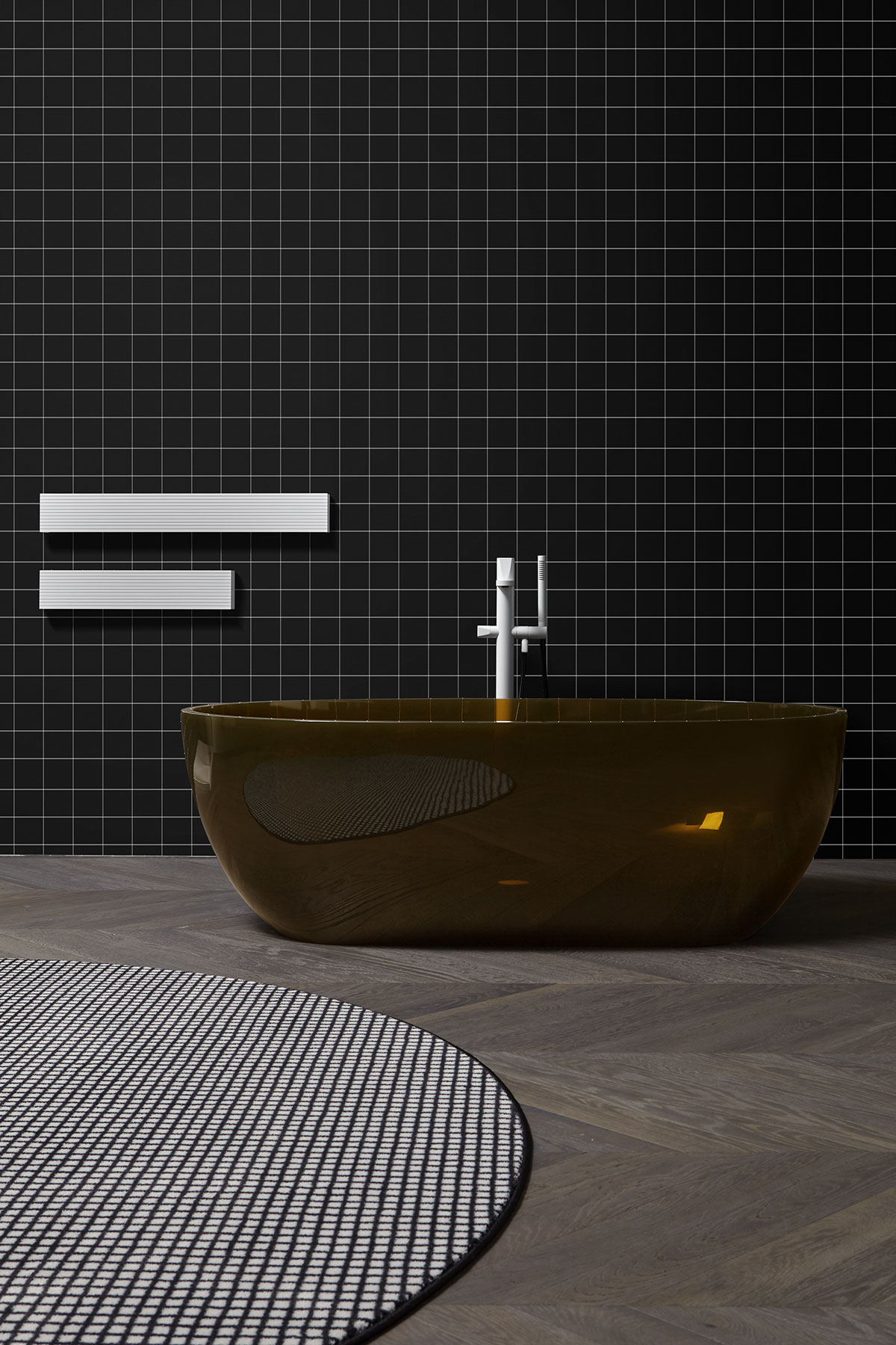 Indigo is characterized by its flat spout with a rounded profile and a particular control knob with a sculptural shape.