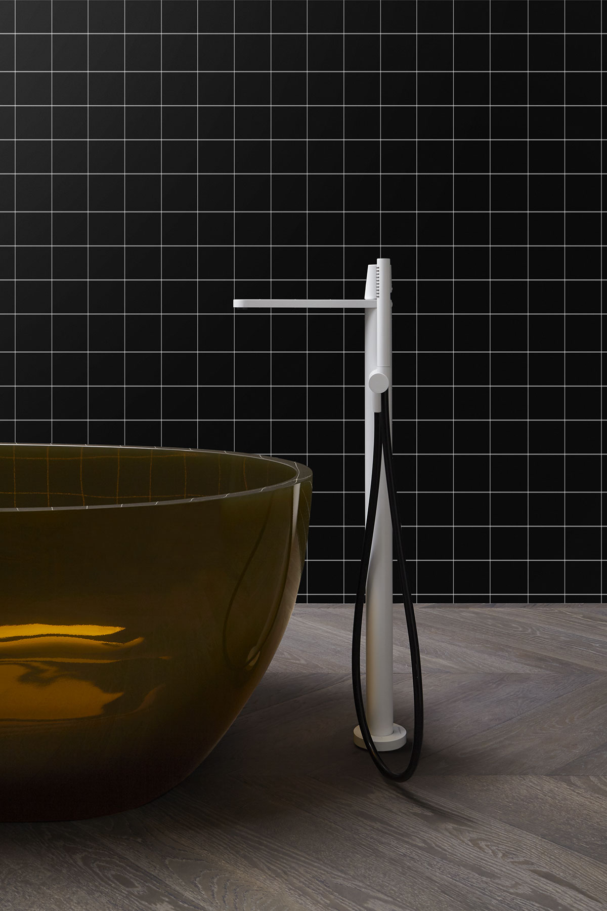 Indigo is characterized by its flat spout with a rounded profile and a particular control knob with a sculptural shape.