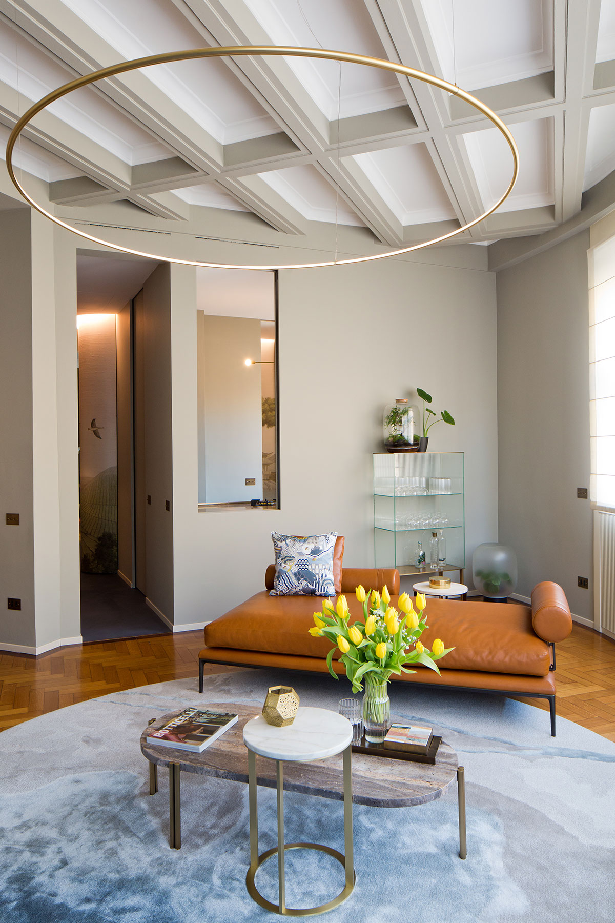 various materials and finishes come together in a harmonious and colorful environment