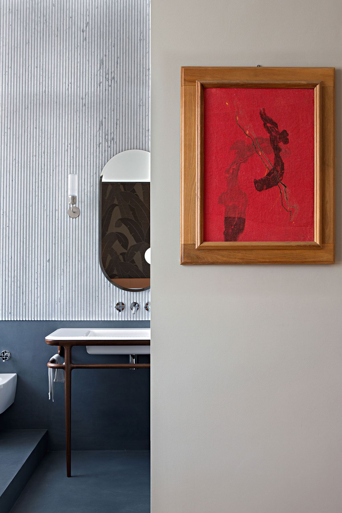 various materials and finishes come together in a harmonious and colorful environment