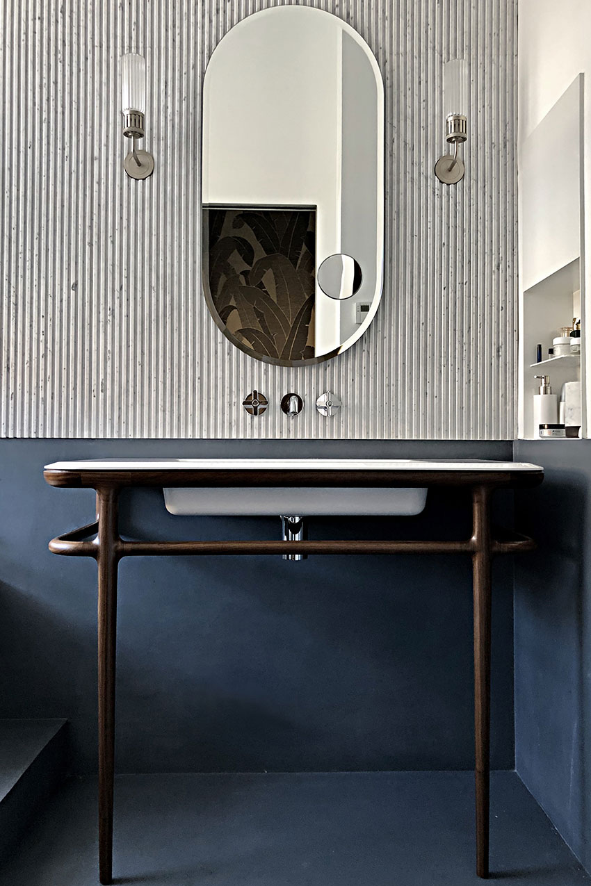 various materials and finishes come together in a harmonious and colorful environment