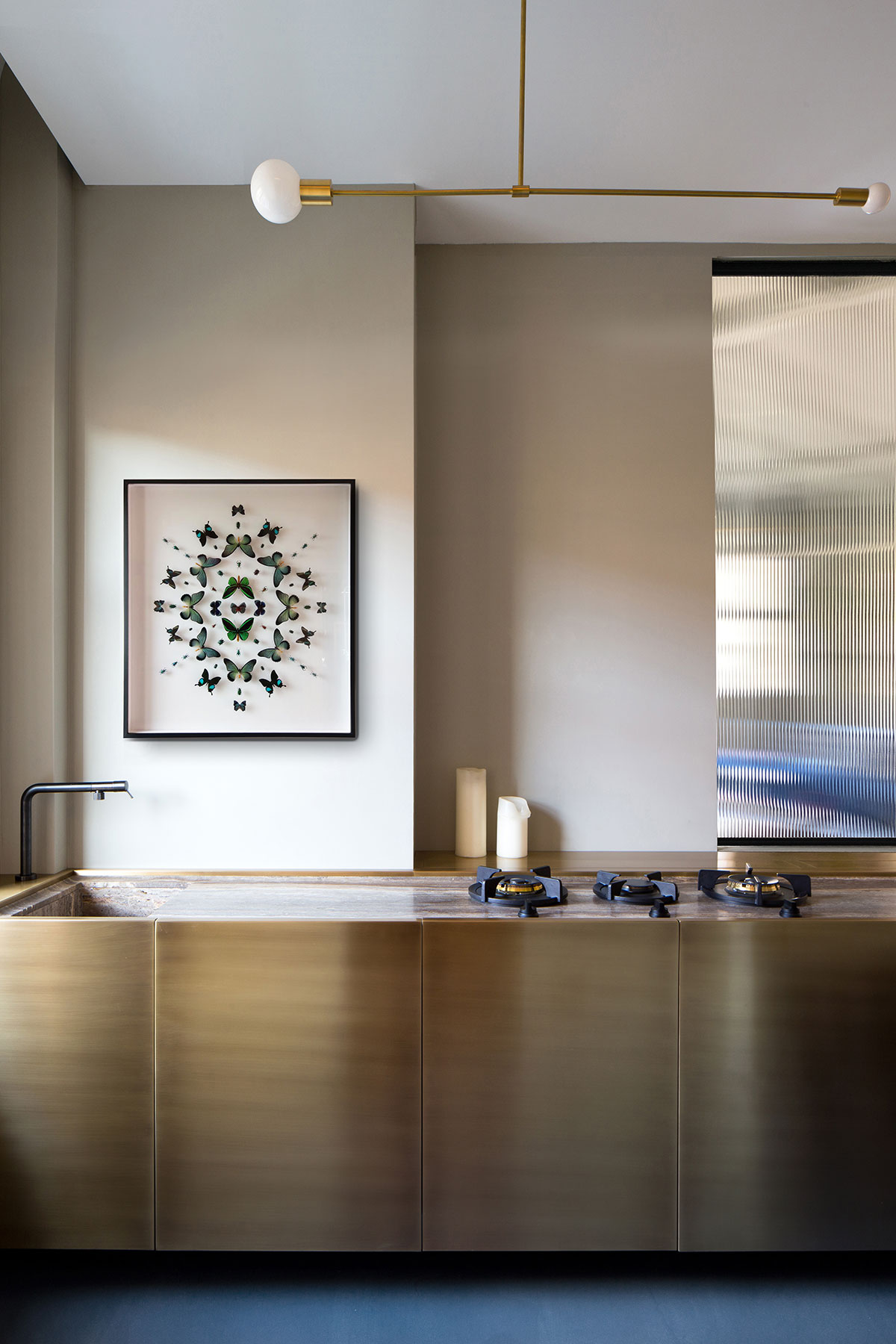 various materials and finishes come together in a harmonious and colorful environment