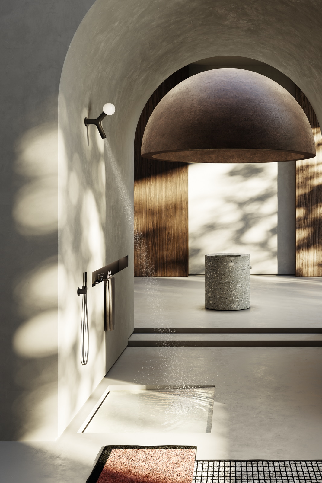 The IP67 LED lighting turns on simultaneously with the water supply.