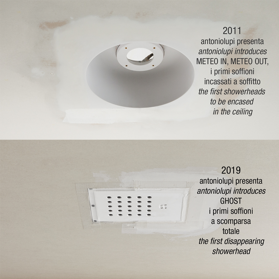 the shower head fits seamlessly with the ceiling