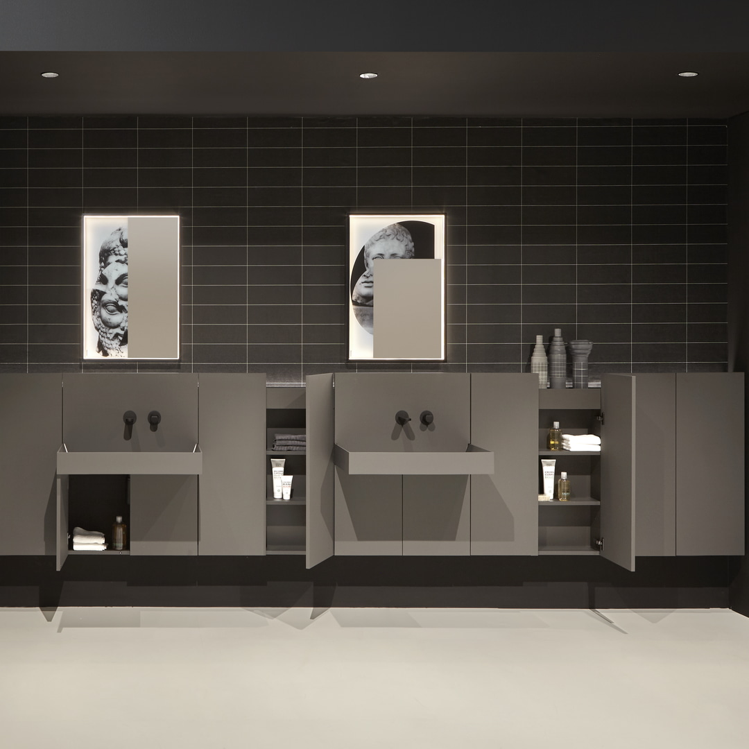 an architectural front made of overhangs, protrusions, and recesses