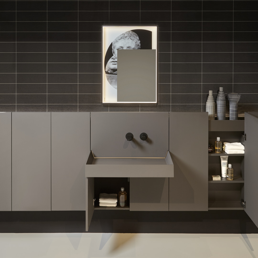 an architectural front made of overhangs, protrusions, and recesses