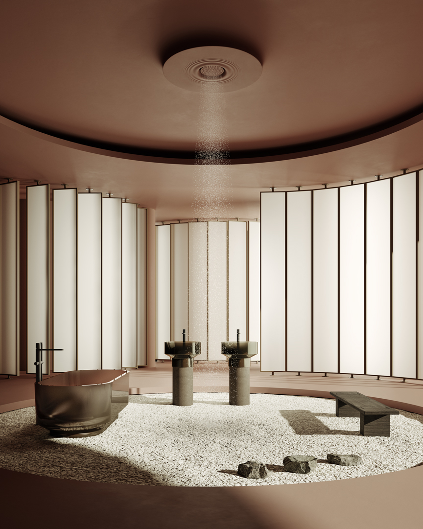 The indeterminate space of the volumes contains within itself sounds, voices, images and stories