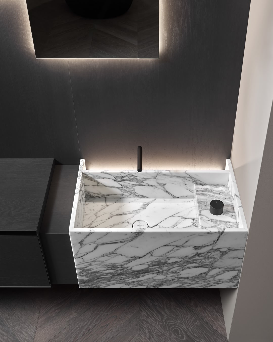 A sink that seems to be carved out of the rock