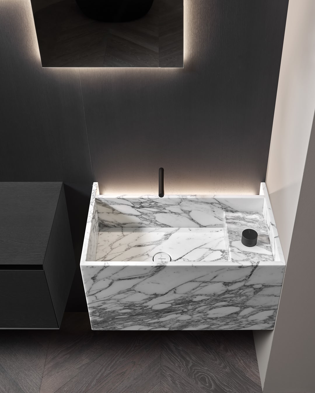 A sink that seems to be carved out of the rock