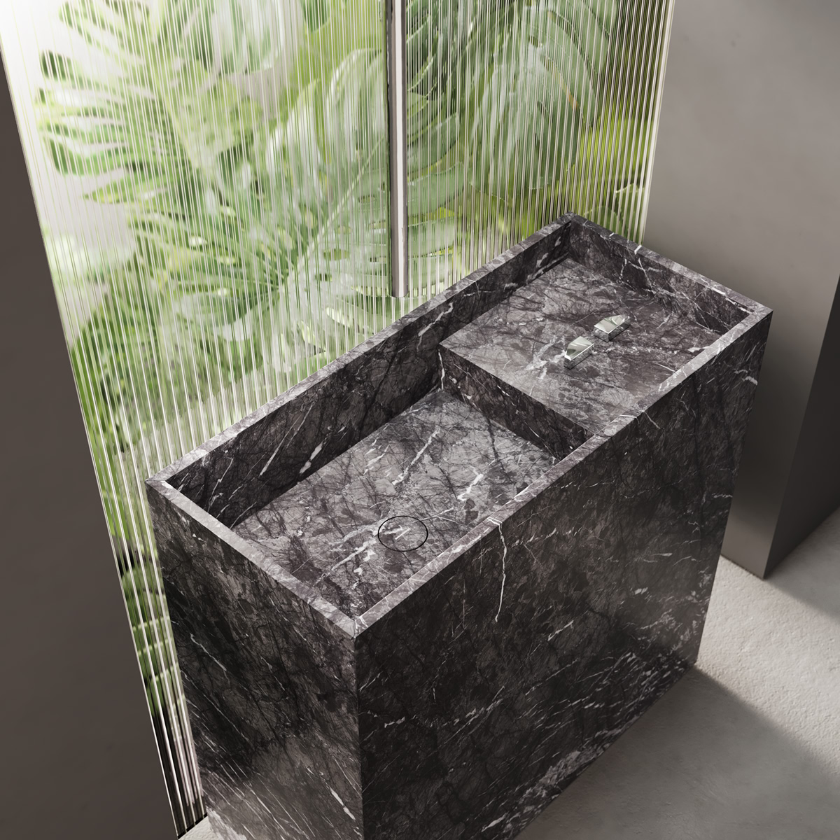 a continuous interplay between the reflections of these metallic nuggets and the water