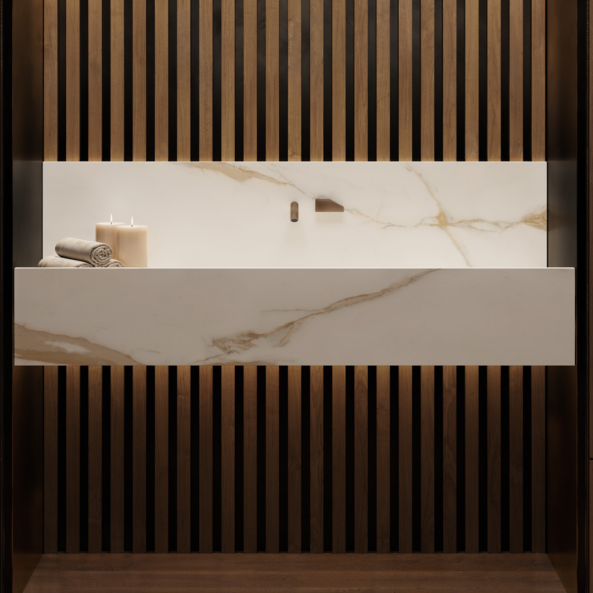 a continuous interplay between the reflections of these metallic nuggets and the water